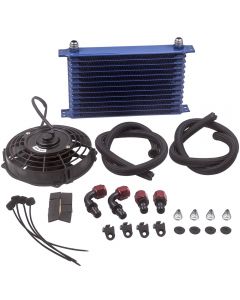 13 Row Trust Oil Cooler Thermostat Sandwich Plate Kit+7inch Electric cooling Fan