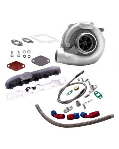 T04E Turbo Turbocharger Manifold Kit + Oil Lines compatible for Nissan Patrol Y60 Y61 TD42