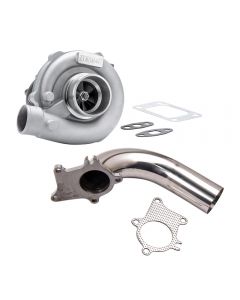 Hybrid T3/T4 T3T4 T04E .63 A/R Turbine 5 Bolt Flange Turbocharger w/ Downpipe