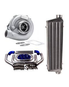 A/R 63 STAGE III T04E T3 T4 73 TURBINE Turbo W/Intercooler +Piping Pipe Kits