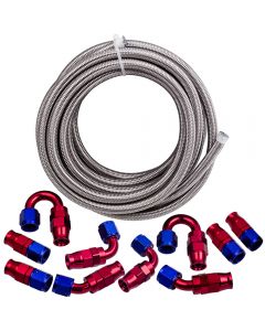 20FT 8AN AN8 PTFE Stainless Steel Braided Oil Gas Fuel Line + 10pcs Hose Kit