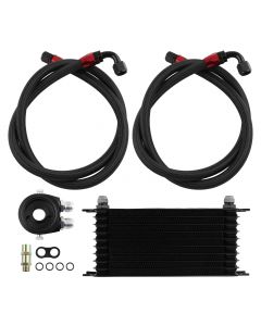 10 Row AN10 Universal Engine Transmission Oil Cooler Filter Adapter Hose Kit