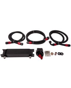 Universal 10 ROW AN10 Engine Aluminum Oil Cooler + Filter Relocation Kit 3 Hose