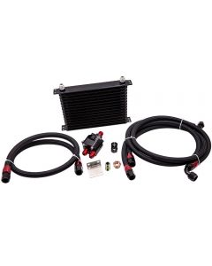 15 Row AN10 Universal Engine Transmission Oil Cooler Filter Adapter Hose Kit