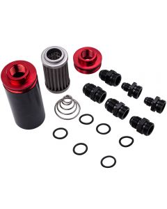 AN6 AN8 AN10 Inline Fuel Filter Oil Catch Can High Flow Cleanable Black and Red