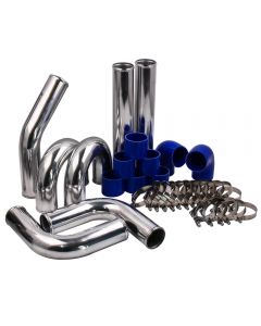 3'' 76mm Aluminum Universal Intercooler Turbo Piping Pipe and Blue hose and T-Clamp